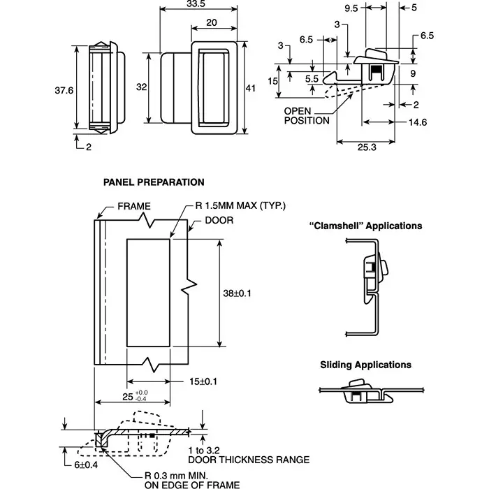 Southco Push Latch 41.0x33.5x15 mm, 80-202