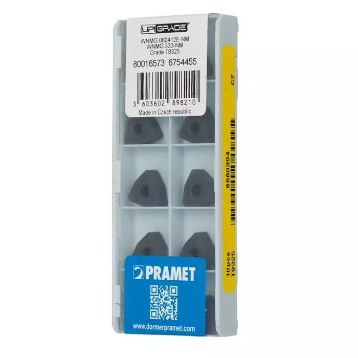 DORMER PRAMET WNMG Series Lathe Insert for PWLNR 0604 4.76 mm Height 93° Approach 6.5 mm Length, WNMG 060412E-NM:T9325 (Pack of 10)