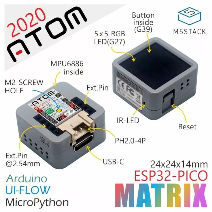 M5Stack ATOM mAtrix32 Bit MCU Development Kit, C008-B