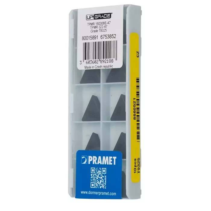 DORMER PRAMET TPMR Series Lathe Insert 3.18 mm Height 16.5 mm Length, TPMR 160308E-47:T9325 (Pack of 10)