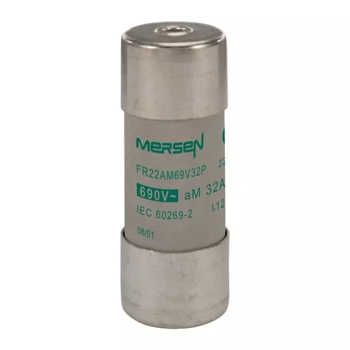 Mersen Slow-Blow Ceramic Cartridge Fuse 32 A 690 V AC 22.2x58 mm, FR22AM69V32P (Pack of 10 Pcs)