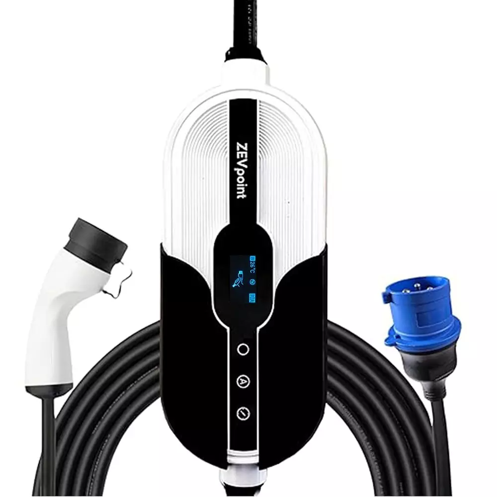Zevpoint TPU Portable Smart EV Charger Kit With App 6 m Length 7.5 Kw Power LED Screen Black & White, ZPAC-09