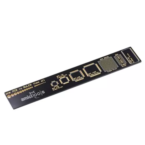 amiciTools PCB Ruler FR4 Gold Plated 15 cm Circuit Board Reference Tool with Footprints, Pinouts & Trace Width Chart for DIY Electronics