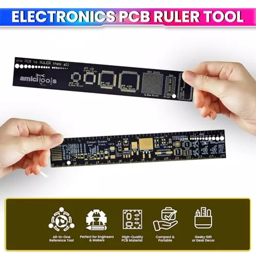 amicitools-pcb-ruler-fr4-gold-plated-15-cm-circuit-board-reference-tool-with-footprints-pinouts-trace-width-chart-for-diy-electronics