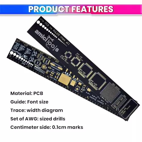 amicitools-pcb-ruler-fr4-gold-plated-15-cm-circuit-board-reference-tool-with-footprints-pinouts-trace-width-chart-for-diy-electronics