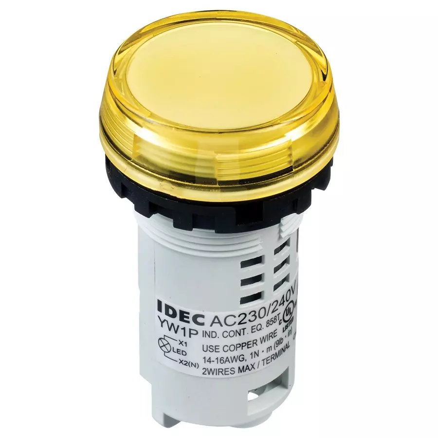 IDEC PILOT LIGHT, YELLOW, 240VAC, YW1P-1BUQM3Y