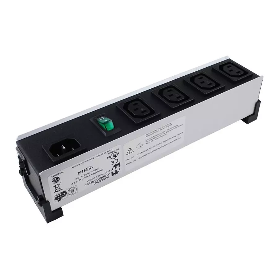 HAMMOND Power Distribution Strips POWER OUTLET, 4WAY, 10IN, BLACK, 1581H4