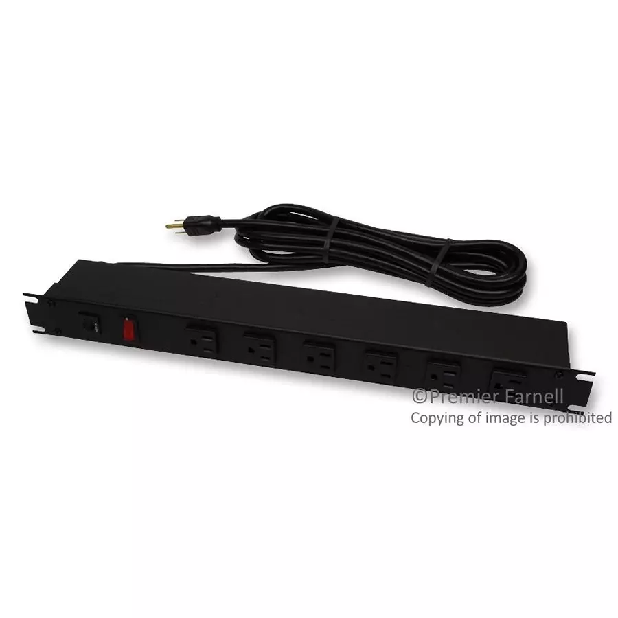 HAMMOND Power Distribution Strips OUTLET STRIP, RACK MOUNT, 12, 15A, 15FT, BLACK, 1583H12B1BKX