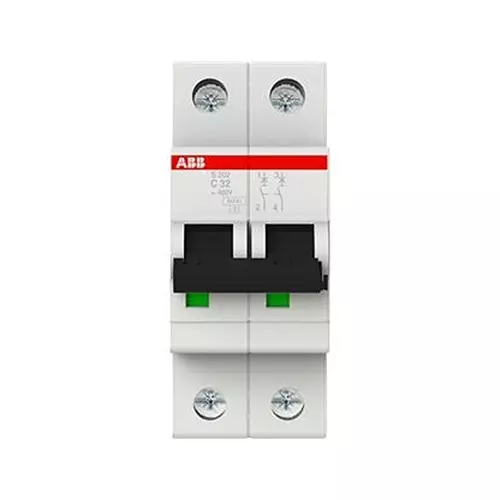 ABB Circuit Breaker, Thermal Mag, 2 Pole, S202-C32