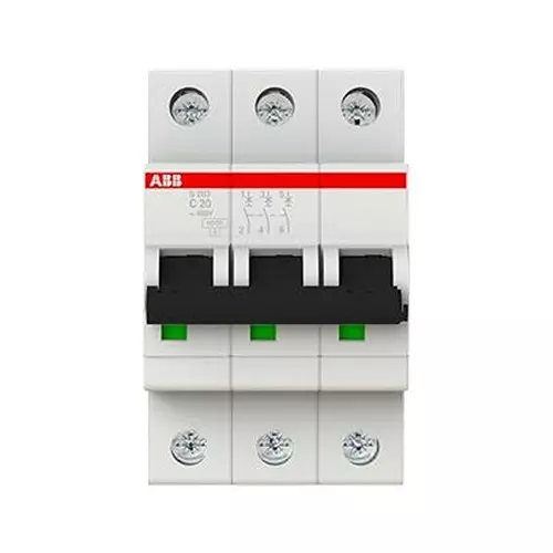 ABB Circuit Breaker, Thermal Mag, 3 Pole, S203-C20