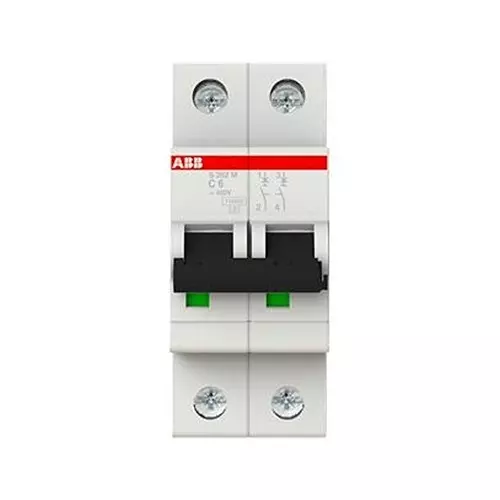 ABB Circuit Breaker, Thermal Mag, 2 Pole, S202M-C6