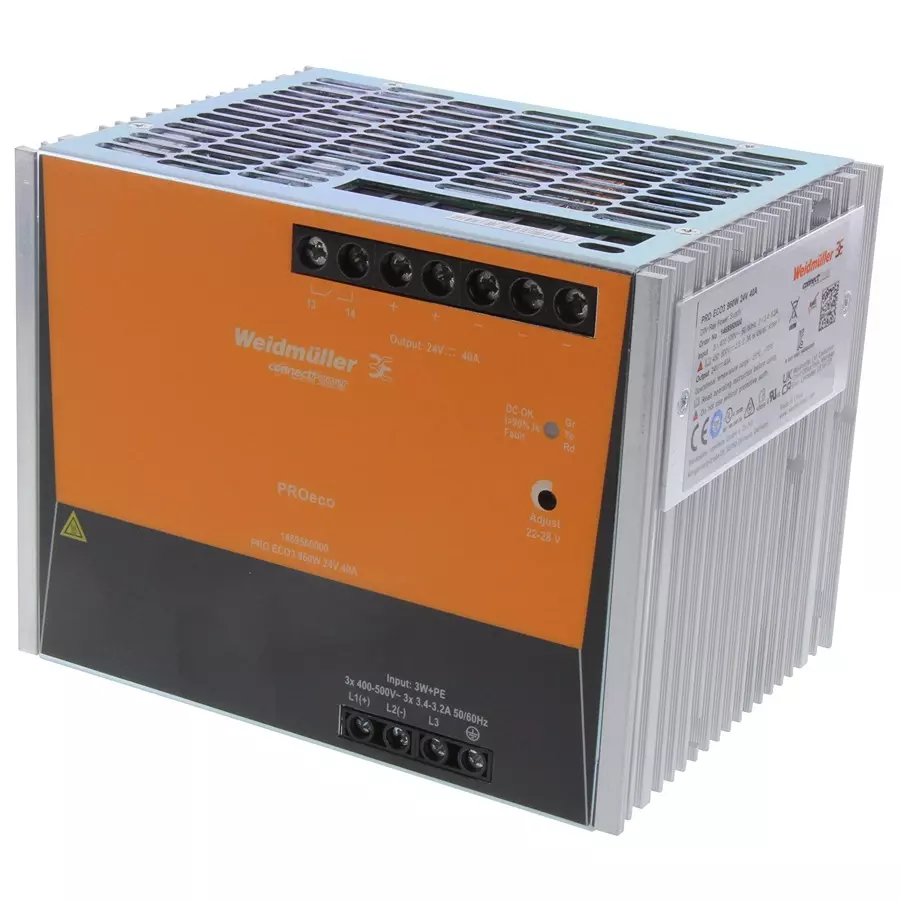 Weidmuller POWER SUPPLY, AC-DC, 24V, 40A, 1469560000