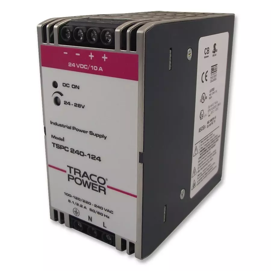 TRACO POWER PSU, AC/DC, 24V, 10A, 240W, DIN, TSPC 240-124
