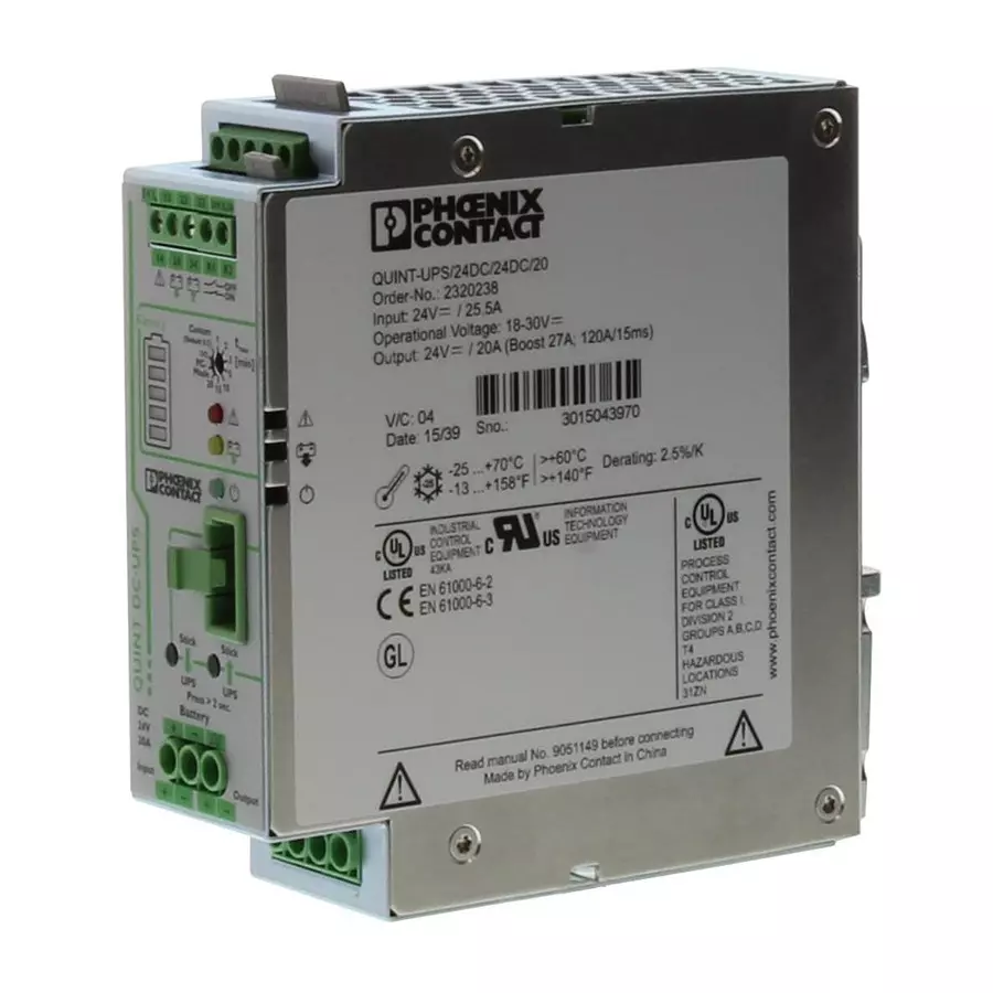 Phoenix Contact DC / DC UPS - Uninterruptible Power Supplies PSU, DIN RAIL, 24V, 20A, QUINT-UPS 24DC/24DC/20