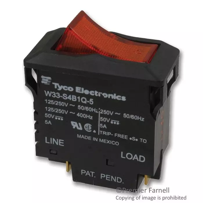 TE CONNECTIVITY CIRCUIT BREAKER, THERMAL, 2P, 250V, 5A, W33-S4B1Q-5