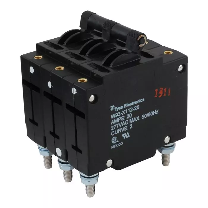 TE CONNECTIVITY CIRCUIT BREAKER, HYDROMAGNETIC, 3P, 277V, 20A, W93-X112-20