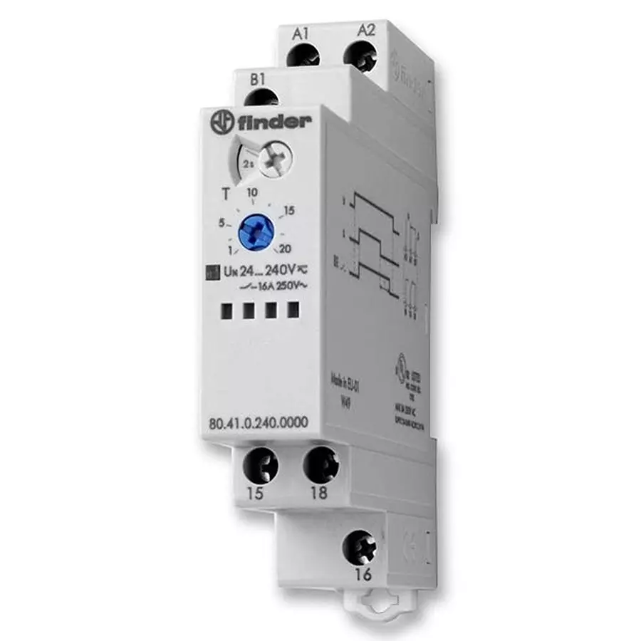 FINDER TIME DELAY RELAY, SPDT, 0.1S-24H, SCREW, 80.41.0.240.0000