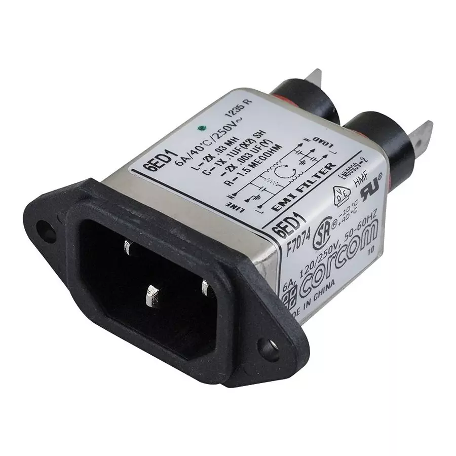 CORCOM - TE CONNECTIVITY IEC FILTER, STANDARD, 6A, 250VAC, QC, 6ED1