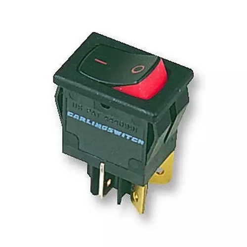 CARLING TECHNOLOGIES ROCKER SWITCH, DPST, BLACK/RED, 6211591909V