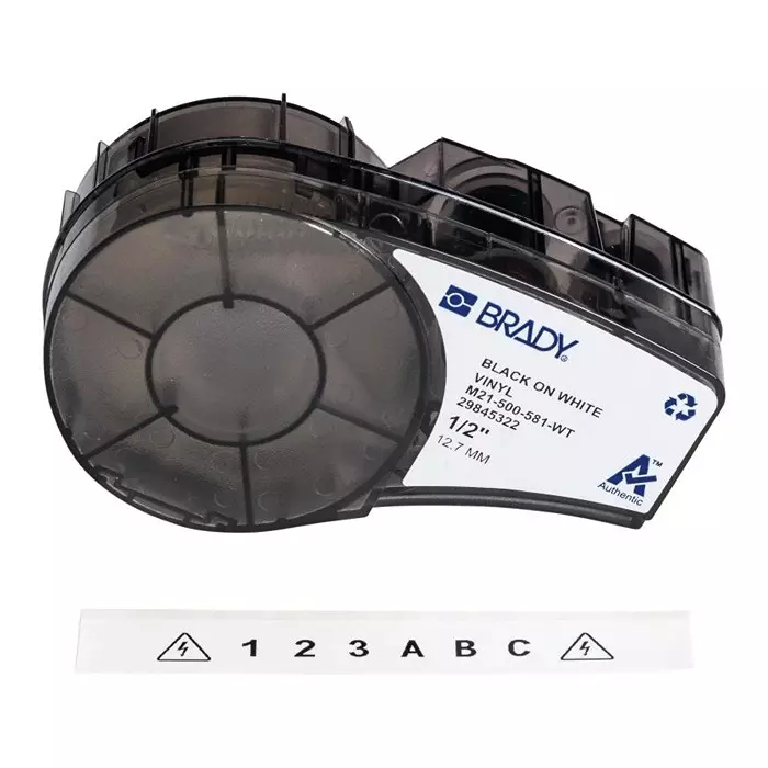 BRADY LABELS, PRINTER, 0.5" X 21 , BLK/WHT, M21-500-581-WT.
