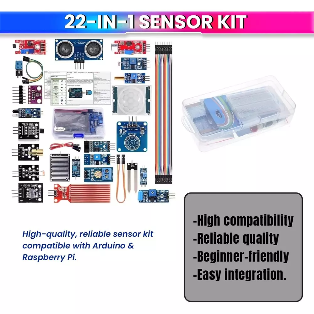 amiciSense 22-in-1 Sensor Module Kit with Comprehensive Starter Set for Raspberry Pi and IoT Project