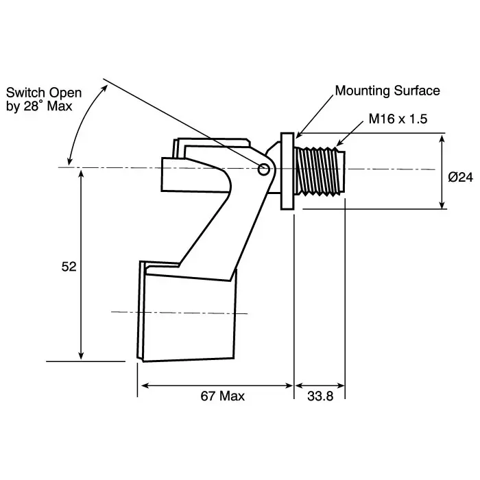 SENSATA / CYNERGY3 RSF20 Series Direct Mounting Polyphenylene Sulfide Float Switch 500m m Cable NC, RSF26Y050TG