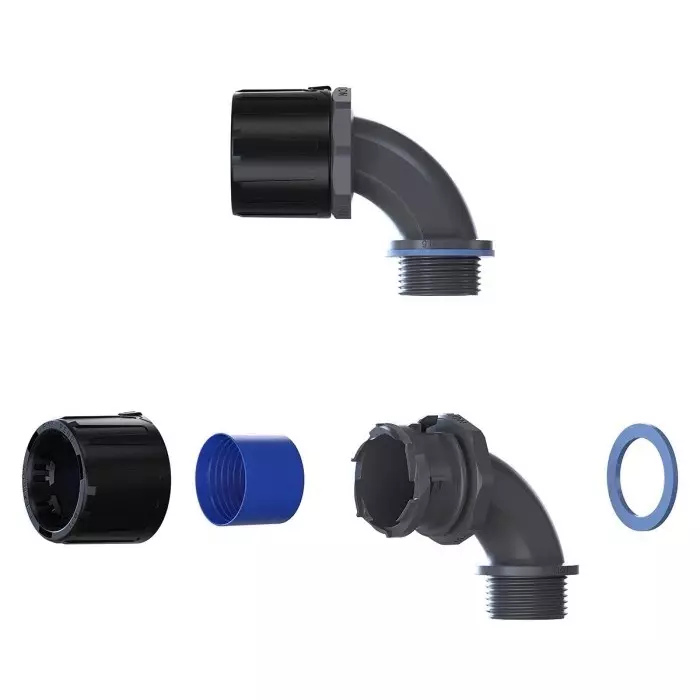 Flexicon 90° Elbow Conduit Fitting 42mm Nominal Size M40 Nylon 66 IP66 IP67 IP68 IP69 Rating, FPAU42-M40-90B (Pack of 2 Pcs)