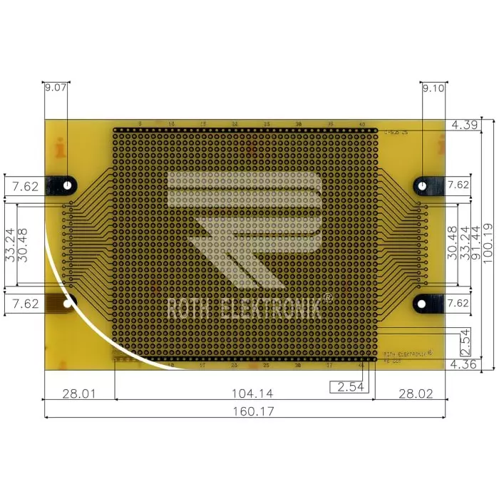 Roth Elektronik Single Sided DIN 41652 Eurocard PCB FR4 With 35 x 42 1mm Holes, 2.54 x 2.54mm Pitch, 160 x 100 x 1.5mm, RE225-LF