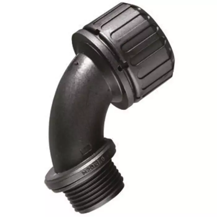 Adaptaflex 90° Elbow Conduit Fitting 16mm Nominal Size M16 Nylon 66 Black IP65 Rating, XF16/M16/C90 (Pack of 5 Pcs)