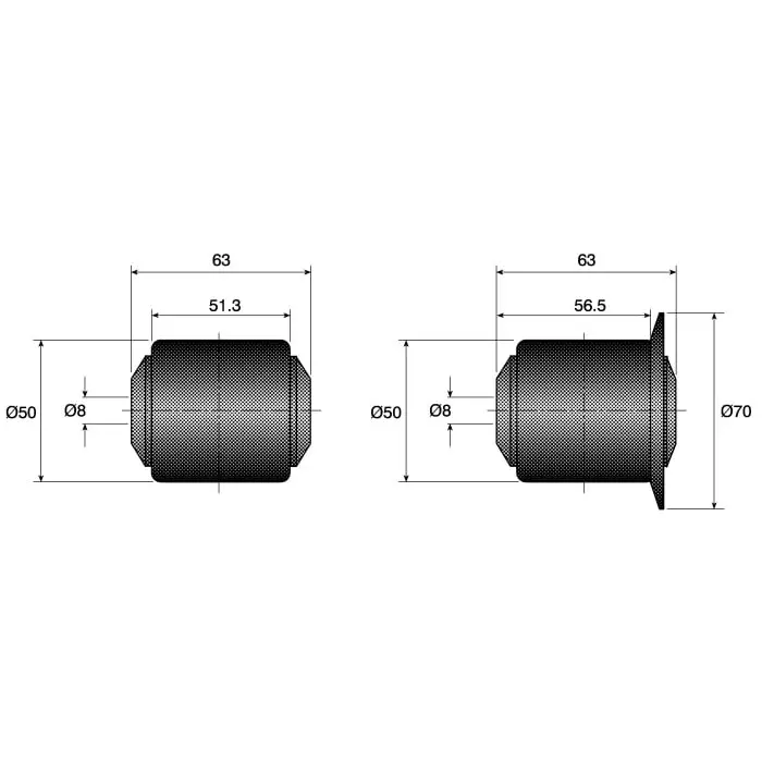 Interroll Polyamide Round Conveyor Roller Flanged 50mm Dia. x 65mm L 30kg Load Capacity 8mm Spindle 63mm Overall, 2910