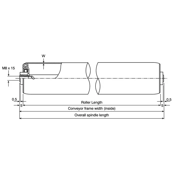 Interroll Zinc Plated Steel Round Conveyor Roller Female 50mm Dia. x 600mm L 2000N Load Capacity Steel 12mm Spindle, 17X3JAALAE - 600