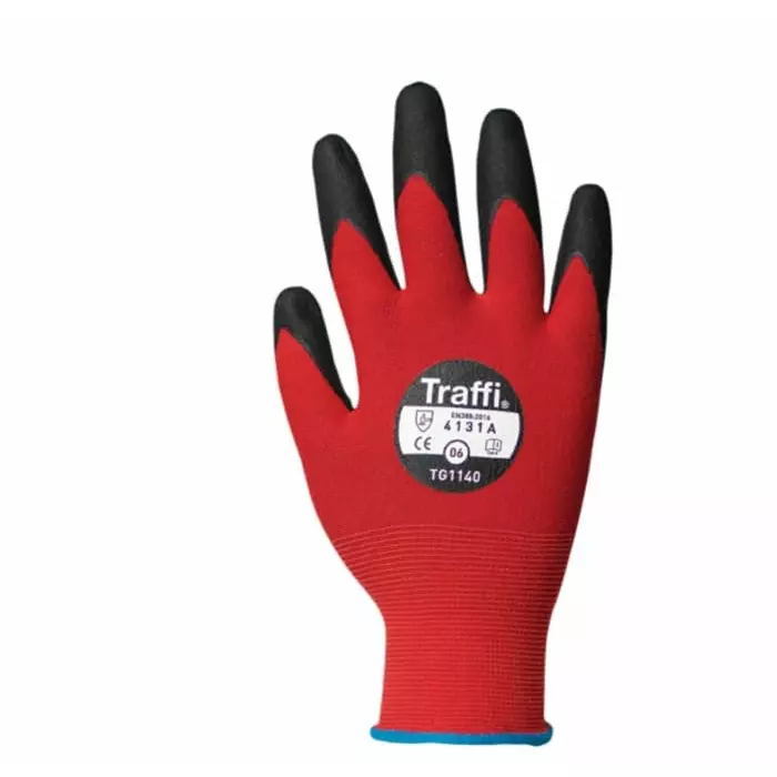 Traffi Cut Resistant Nylon Gloves Nitrile Coating Red Size 11, TG1140-11 (1 Pair)