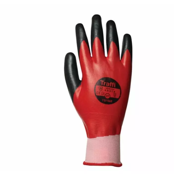 Traffi Cut Resistant Nylon Gloves Nitrile Coating Red Size 12, TG1060-12 (1 Pair)
