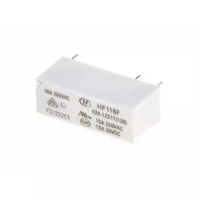 Hongfa Europe GMBH PCB Mount Power Relay 24V DC Coil 10A Switching Current SPST, HF118F/024-1ZS1T(136) (Pack of 5 Pcs)