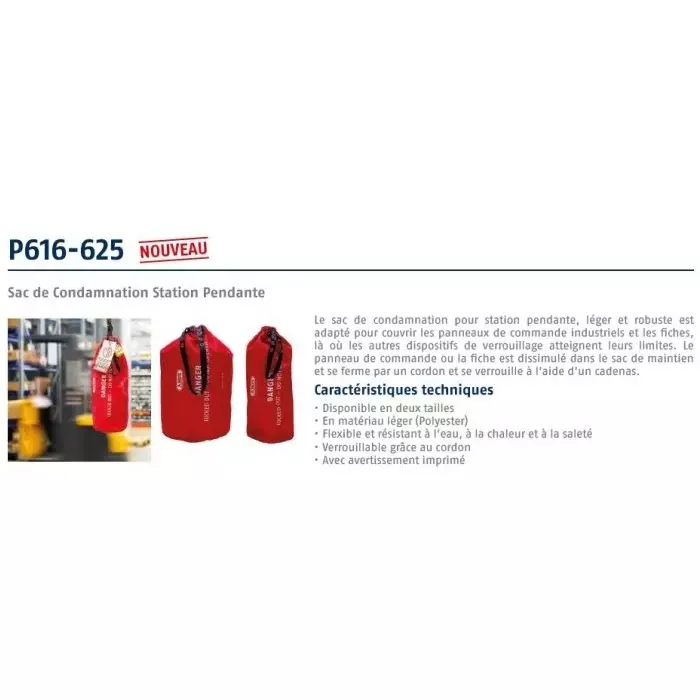 ABUS Red 1-Lock Polyester Lockout Bag 7mm Shackle 450mm Attachment, P616
