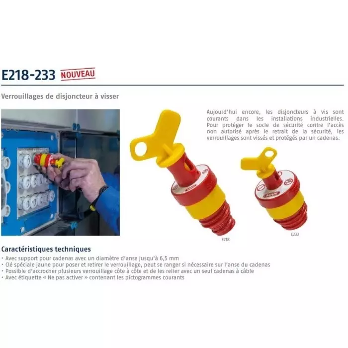 ABUS Red Yellow 1-Lock ABS Fuse Lockout 6.5mm Shackle 84mm Attachment, E233
