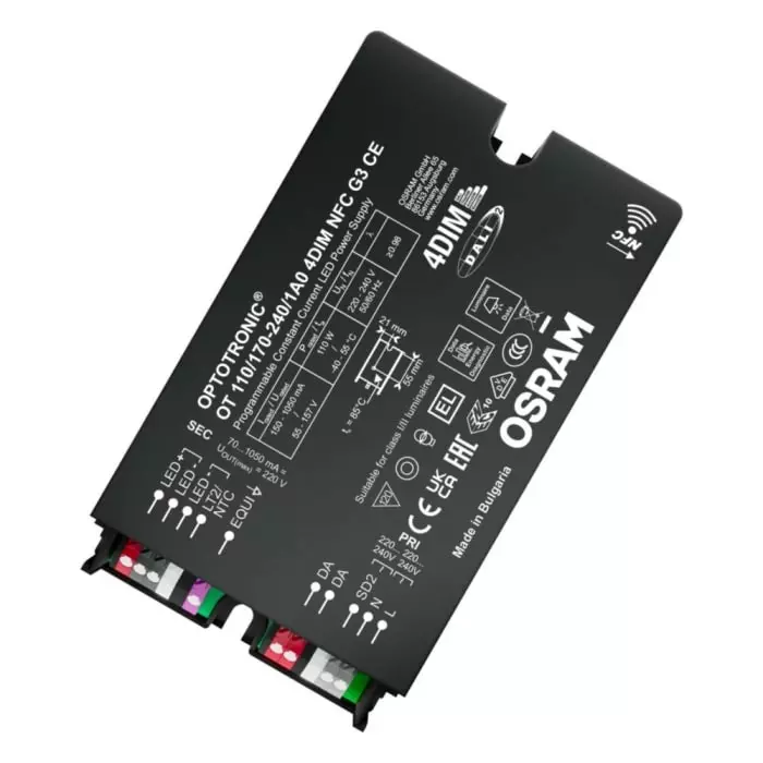 OSRAM LEDVANCE Dimmable LED Driver 55 to157V Output 110W Output 700mA Output Constant Current Dimmable, OT-110/170-240/1A0-4DIM-NFC-G3