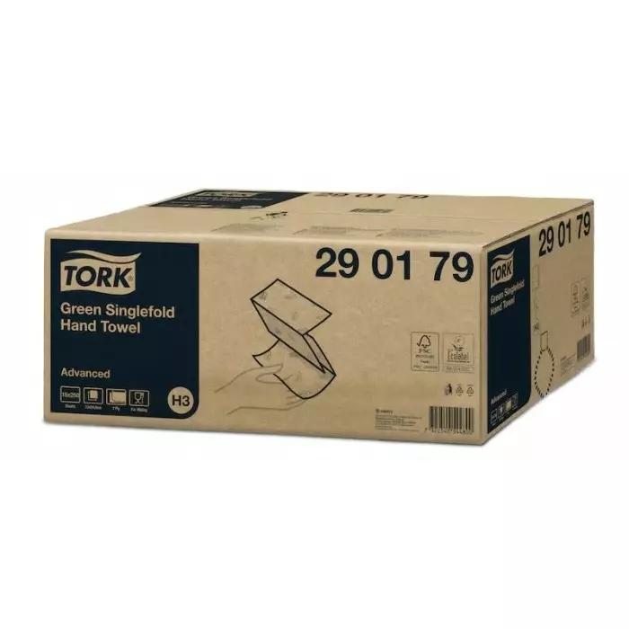 Tork Easy Handling Folded Interleaved Green Paper Towel 115x250mm 2-Ply 250 Sheets, 290179