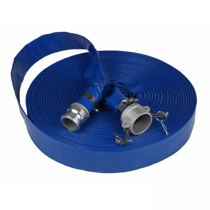 RS PRO Flat Roll-Up Hose with Couplings 3 Bar 50 m Long, Blue
