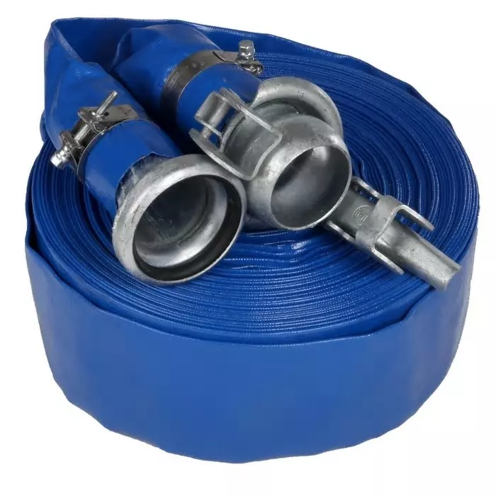 RS PRO Flat Roll-Up Hose with Couplings 3 Bar 50 m Long, Blue