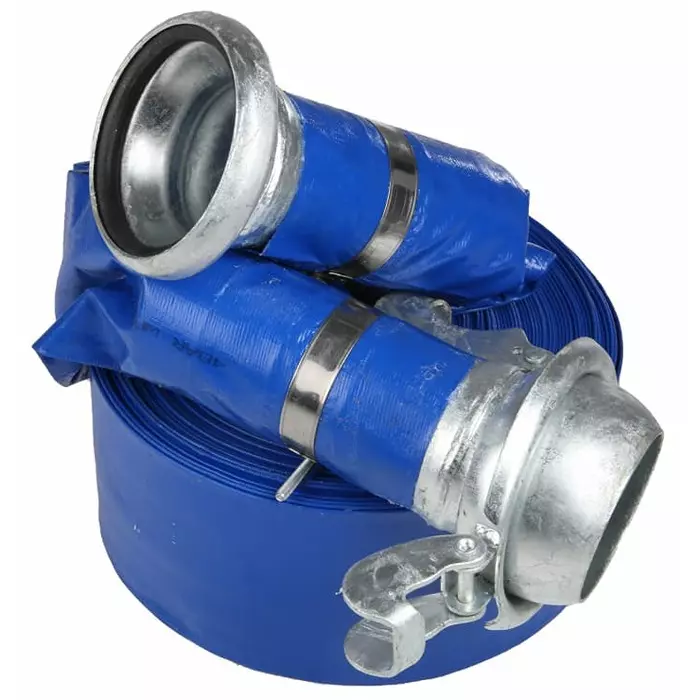 RS PRO Flat Roll-Up Hose with Couplings 3 Bar 50 m Long, Blue