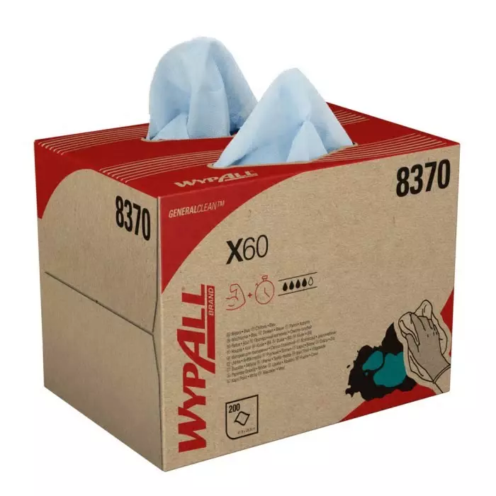 Kimberly Clark WypAll X60 General Clean 8370 Blue Cloths for Industrial Cleaning Dry Use 418 x 283mm, 8370