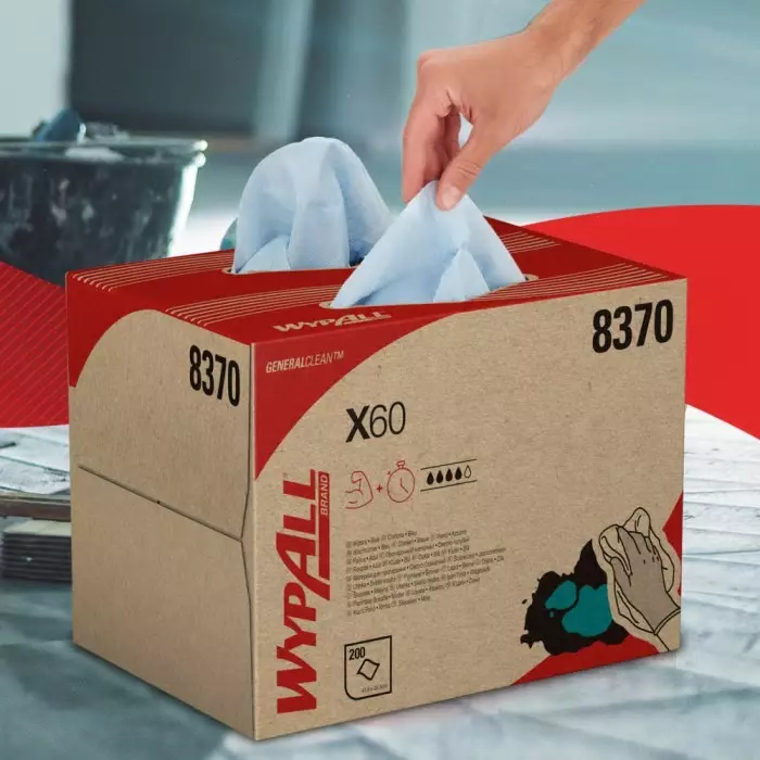 Kimberly Clark WypAll X60 General Clean 8370 Blue Cloths for Industrial Cleaning Dry Use 418 x 283mm, 8370