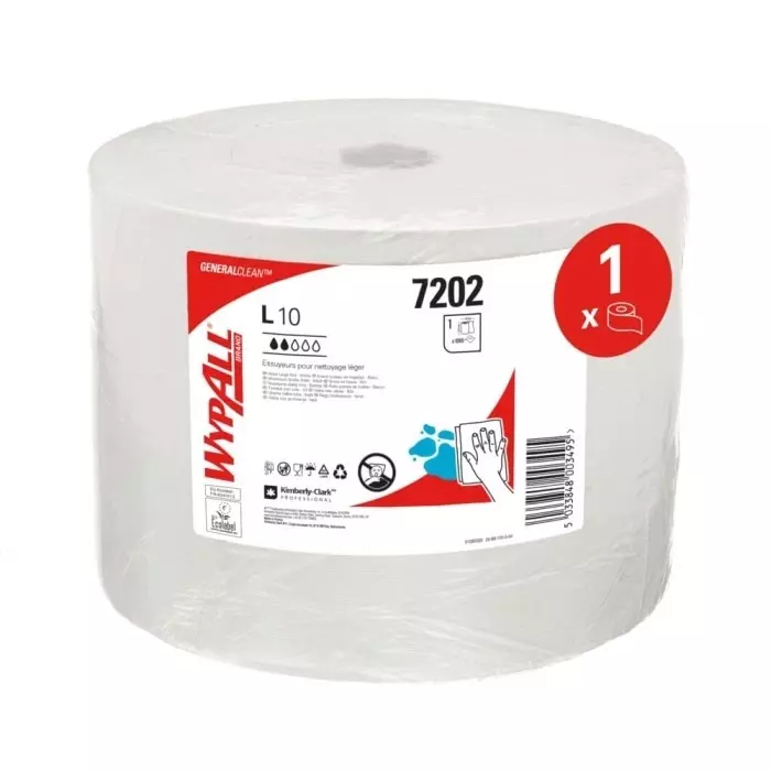 Kimberly-Clark WypAll L10 General Clean Wiper Roll White Paper Towel 380x240mm 1000 Sheets, 7202