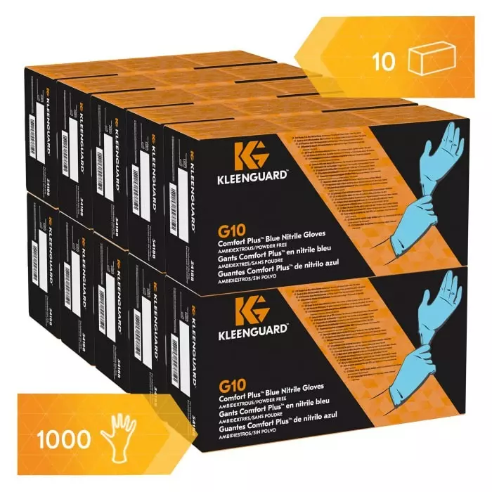 Kimberly-Clark G10 Blue Powdered Nitrile Disposable Gloves Size L 1000 per Pack, 54188
