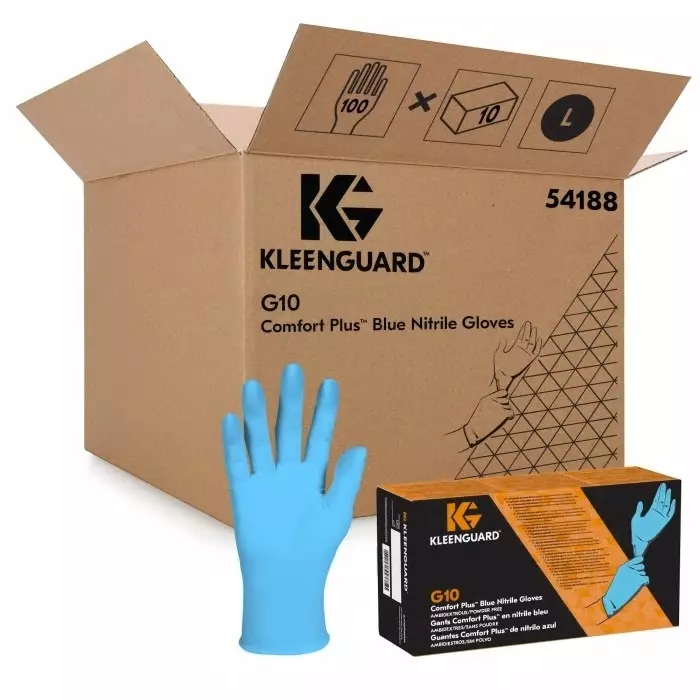 Kimberly-Clark G10 Blue Powdered Nitrile Disposable Gloves Size L 1000 per Pack, 54188