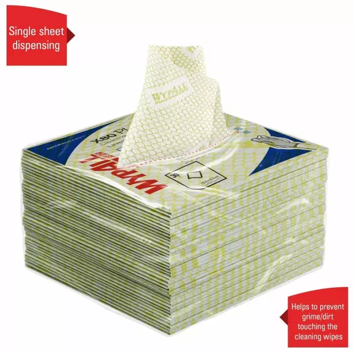 Kimberly Clark Wypall Yellow Cloths for Heavy Duty Cleaning Dry Use Quarter 350 x 340mm Repeat Use, 19164