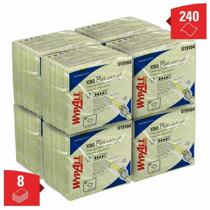 Kimberly Clark Wypall Yellow Cloths for Heavy Duty Cleaning Dry Use Quarter 350 x 340mm Repeat Use, 19164