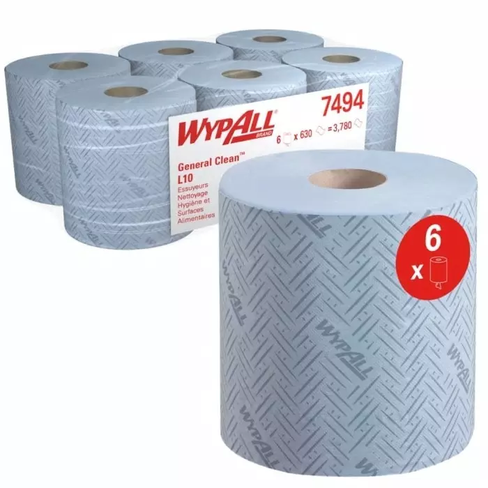 Kimberly-Clark WypAll L10 General Clean Wiper Roll Blue Paper Towel 185x380mm 630 Sheets, 7494