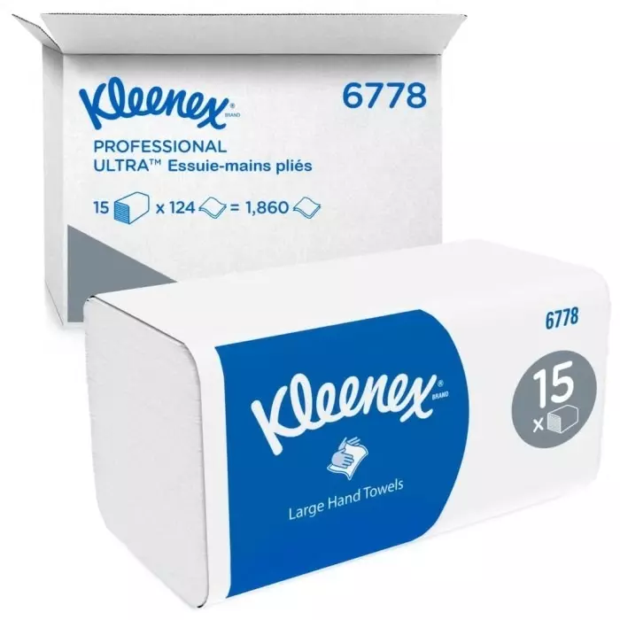 Kimberly-Clark Kleenex Folded White Hand Towels 215mm 2-Ply 124 Sheets, 6778